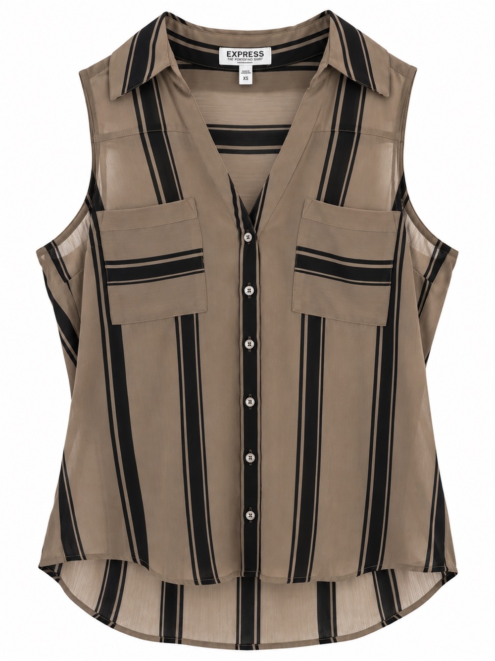 Express The Portofino Sleeveless Striped Olive Green & Black XS